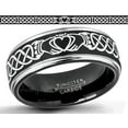 thumbnail image 2 of Mens Celtic Claddagh Tungsten Ring -8mm Brushed Finish Black IP & Gunmetal Stepped Edge Comfort Fit Tungsten Carbide Wedding Band - TN670CLDs12.5, 2 of 4