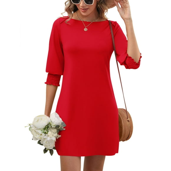 Vestido de verano LUYAA 2025 para mujer rojo poliéster/rayón/spandex