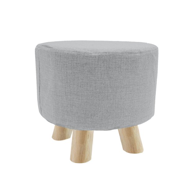 Banco Puff Banquito De Madera 4 Patas Tela Lisa gris Chico