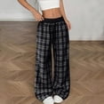 thumbnail image 2 of Ytndtr Women's Plaid Wide Leg Pants Gingham High Rise Pajama Bottoms Elastic Waist Loose Lounge Pants Casual Trousers, 2 of 9