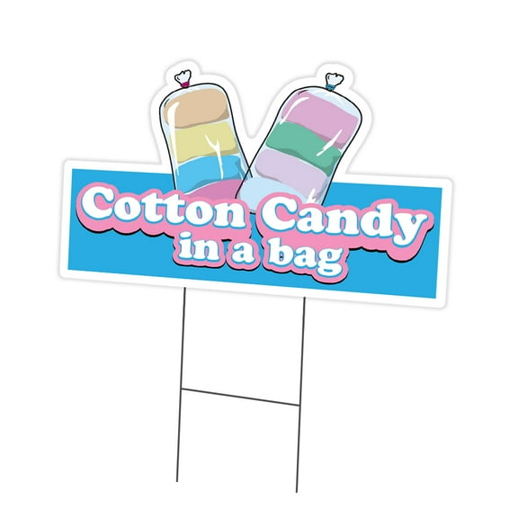 Cotton Candy In A Bag 18" x 24" Yard Sign & Stake | Advertise Your Business | Stake Included Double Sided Image | Made in The USA