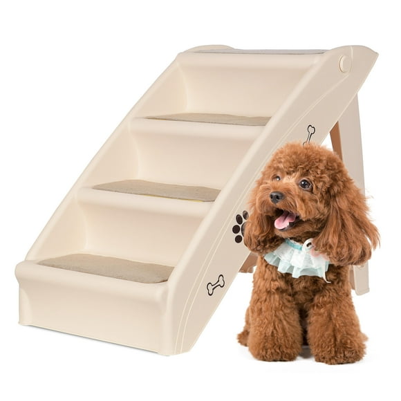 4 Steps Folding Dog Stairs Plastic Pet Stairs, Foldable Pet Dog Steps Ramp Ladder with Non-Slip Pad and Safe Side Rail