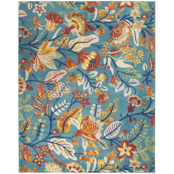 8' X 10' Aqua Floral Power Loom Area Rug