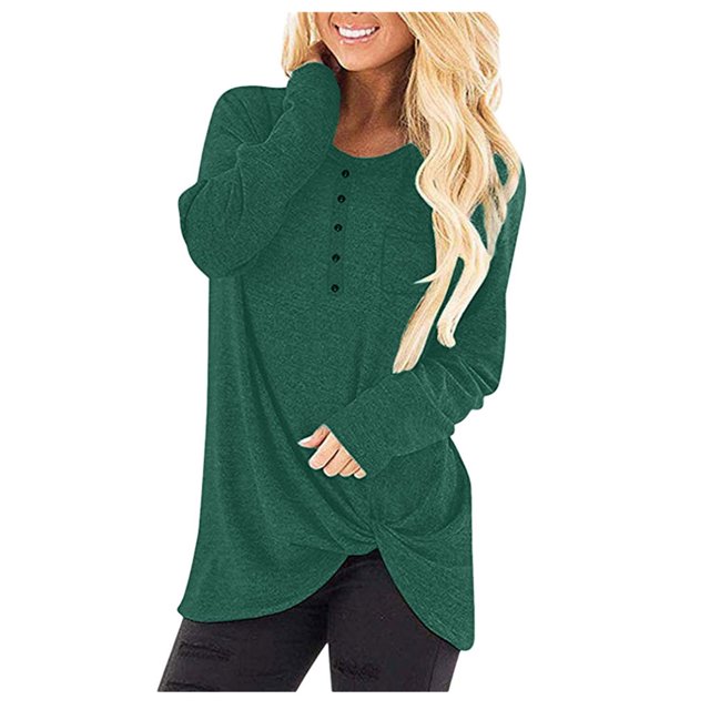 Pompotops T-Shirt Décontracté à Col Rond pour Femmes Manches Longues Ample Blouse Unie