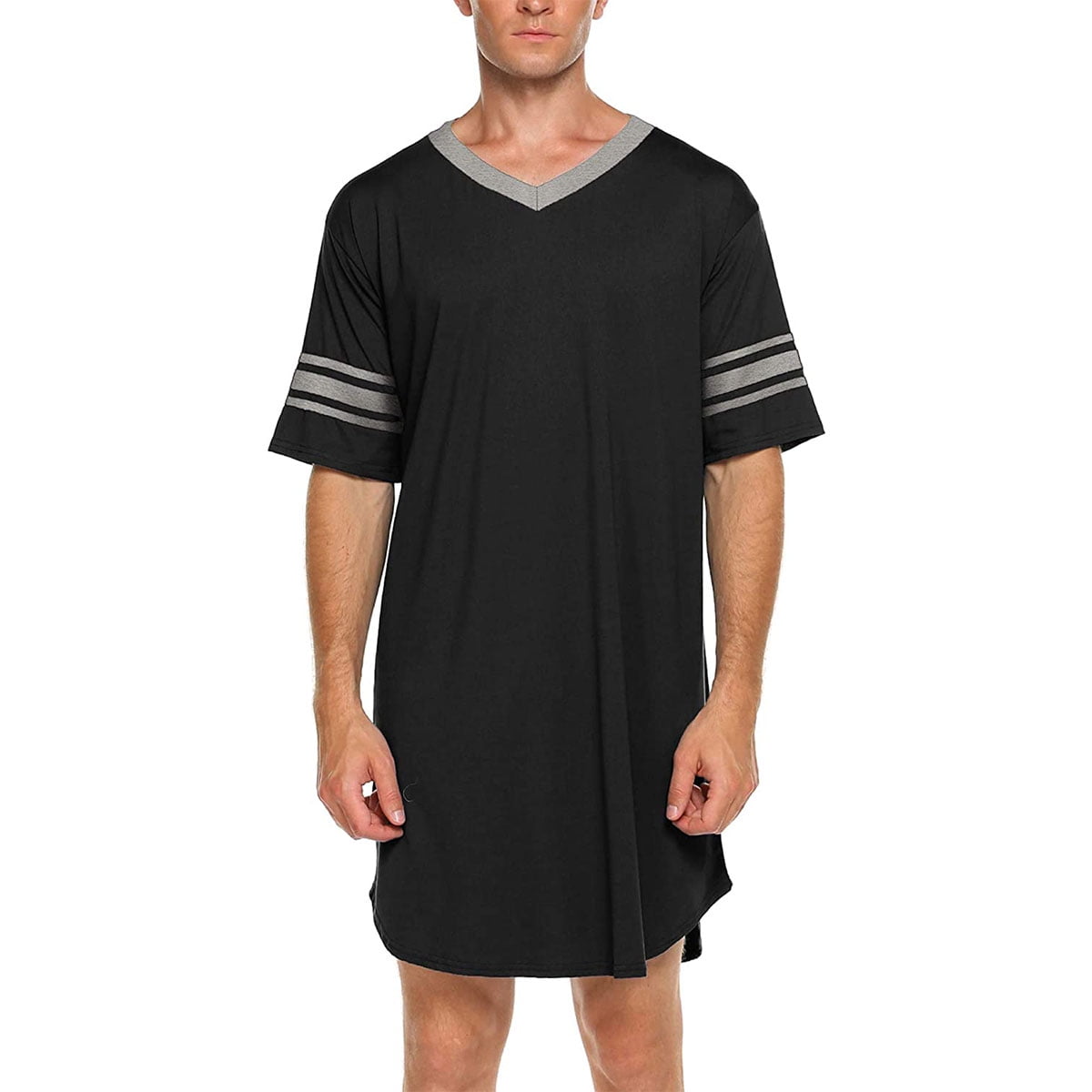 N /C Mens Nightwear Comfy Nightshirt Big&Tall V Neck Short Sleeve Soft Loose Pajama Sleep Shirt 