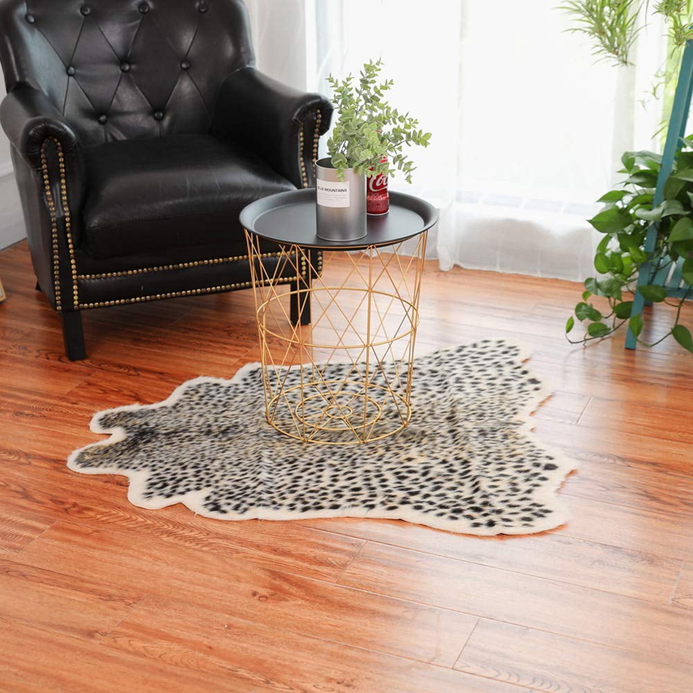 Leopard Print Faux Fur Sheepskin Rug Soft Shaggy Area Rugs Floor Carpet Mats 100 x 94 cm