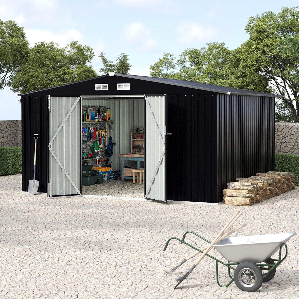 8x10 FT Metal Storage Sheds Outdoor,Metal ToolShed with Lockable Door,Metals Yard Sheds MetalGarden Shed Kit,Metals Utility Sheds Buildings with Air Vent for Backyard Garden Patio Lawn,ship in 2 boxes