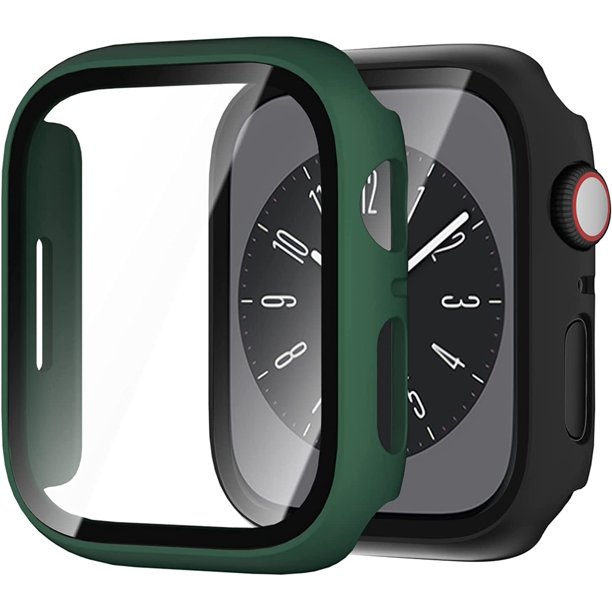 Case for Apple Watch Series 8 45mm & Series 7 45mm with Screen Protector, 2 Pack HD Ultra-Thin Full Coverage Hard PC Bumper Cover for iWatch 8 7 45mm Accessories, Black Titanium+Green