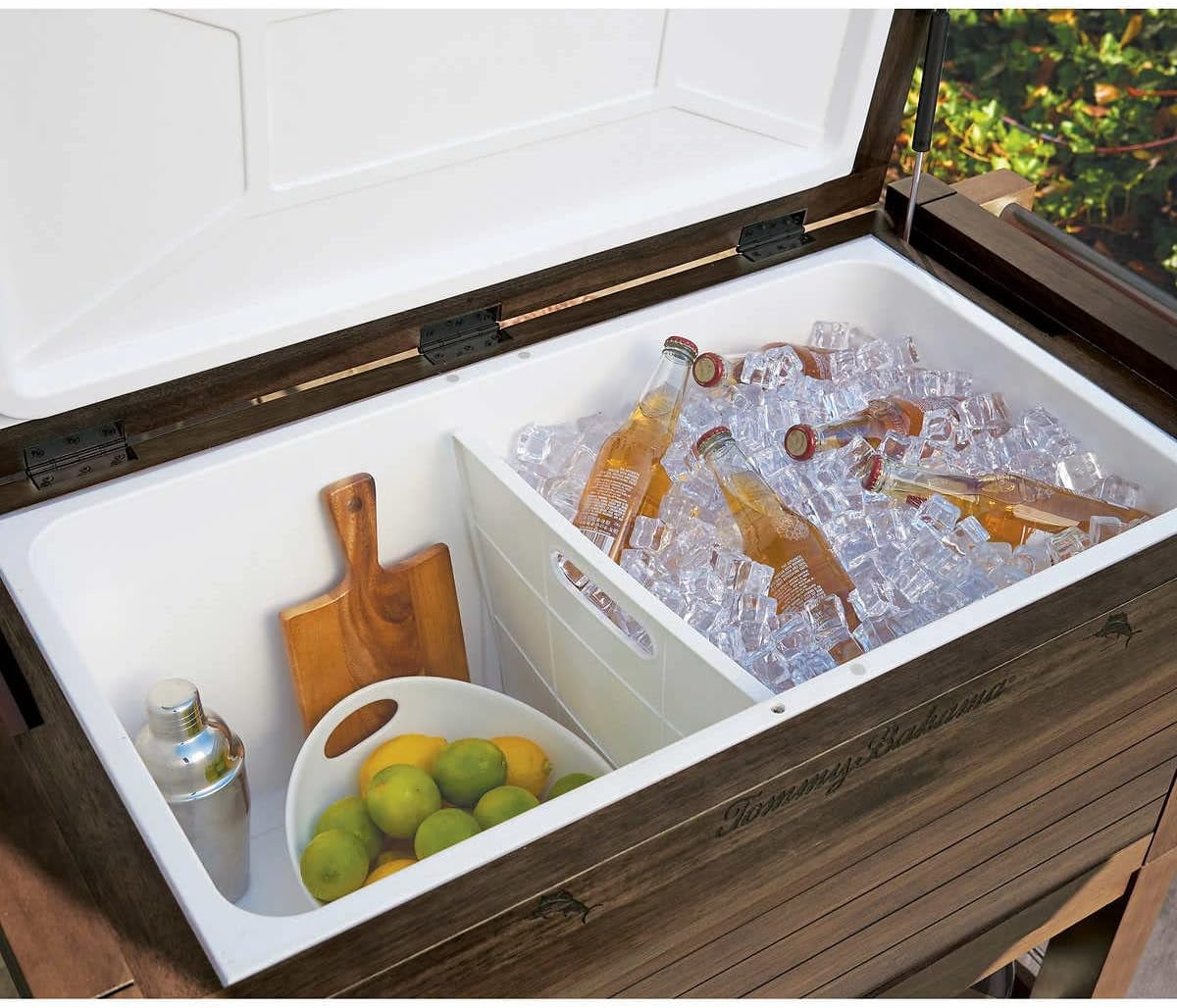 Tommy Bahama 100 qt Eucalyptus Wood Cooler Cart, Stainless Steel Hardware, Fully-Insulated