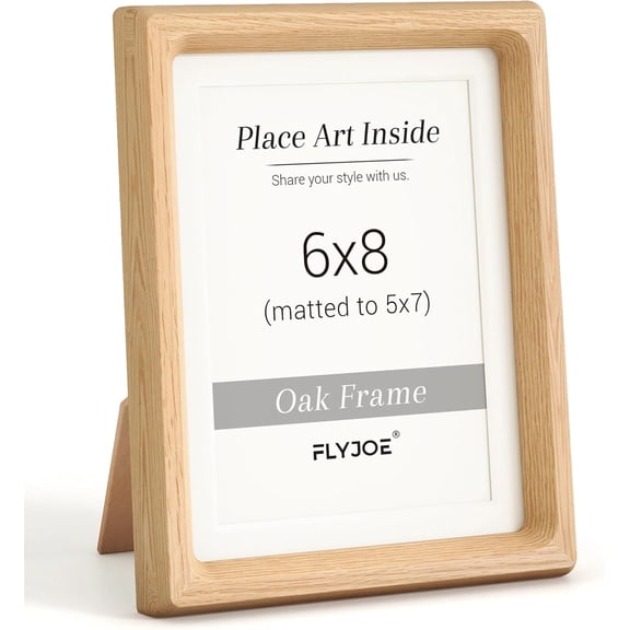 6x8 Picture frame, USA-Sourced Natural Oak Wood Photo Frame with Tempered Glass, Handcrafted Rounded Corner 6 x 8 Wooden Frame Matted to 5x7 Photos, Wall or Tabletop Display