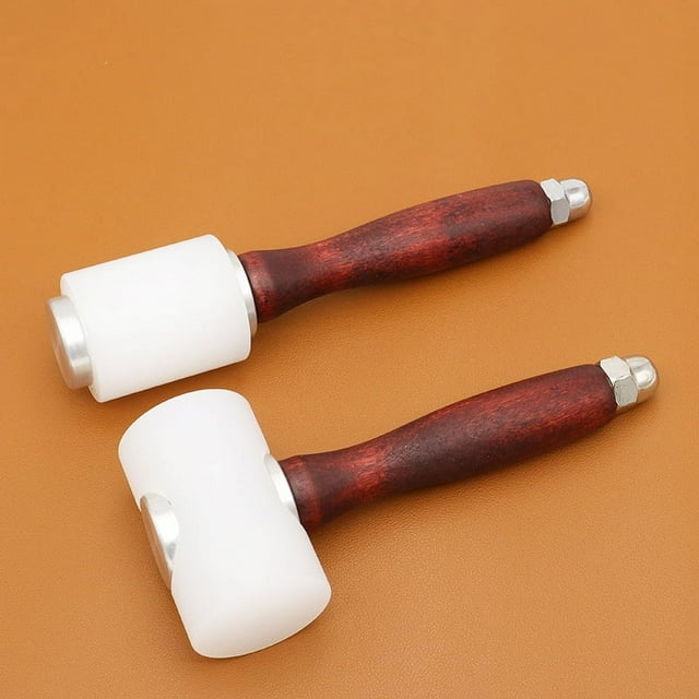 Martillo de talla de cuero 2 piezas, mazo de artesanía en cuero, martillo de mango de madera de nailon, mazo de martillo de talla de cuero para estampación de bricolaje, herramienta de cuero
