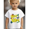 thumbnail image 1 of 1pc Kids' "Back to School" Graphic Tee - Vibrant Cartoon Design with Books, Rulers & Backpacks, Crew Neck, Medium Stretch, Regular Fit - Casual Summer Wear, School Themed Apparel, 1 of 7