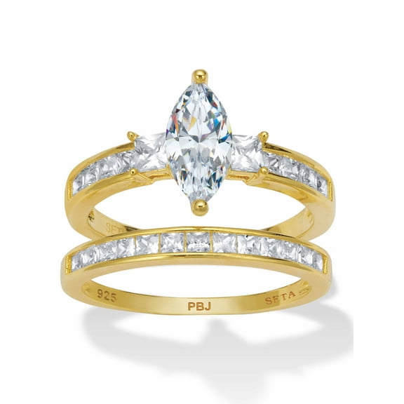PalmBeach Jewelry 2.34 TCW Marquise Cubic Zirconia 14k Yellow Gold-plated or Platinum-plated Sterling Silver Bridal Ring Set