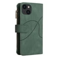 thumbnail image 2 of Zipper Wallet Case for iPhone 15 Large Capacity Card Slots Holder Magnetic Cover, Luxury PU Leather Shockproof Flip Case with Kickstand Wrist Strap Handbag Protective Case, Green, 2 of 11