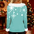 thumbnail image 6 of Qwertyu Merry Christmas Tops for Women Faux Fur Trim V Neck Blouse Graphic Xmas Long Sleeve Fashion Winter Clothing Light Blue 3XL, 6 of 6