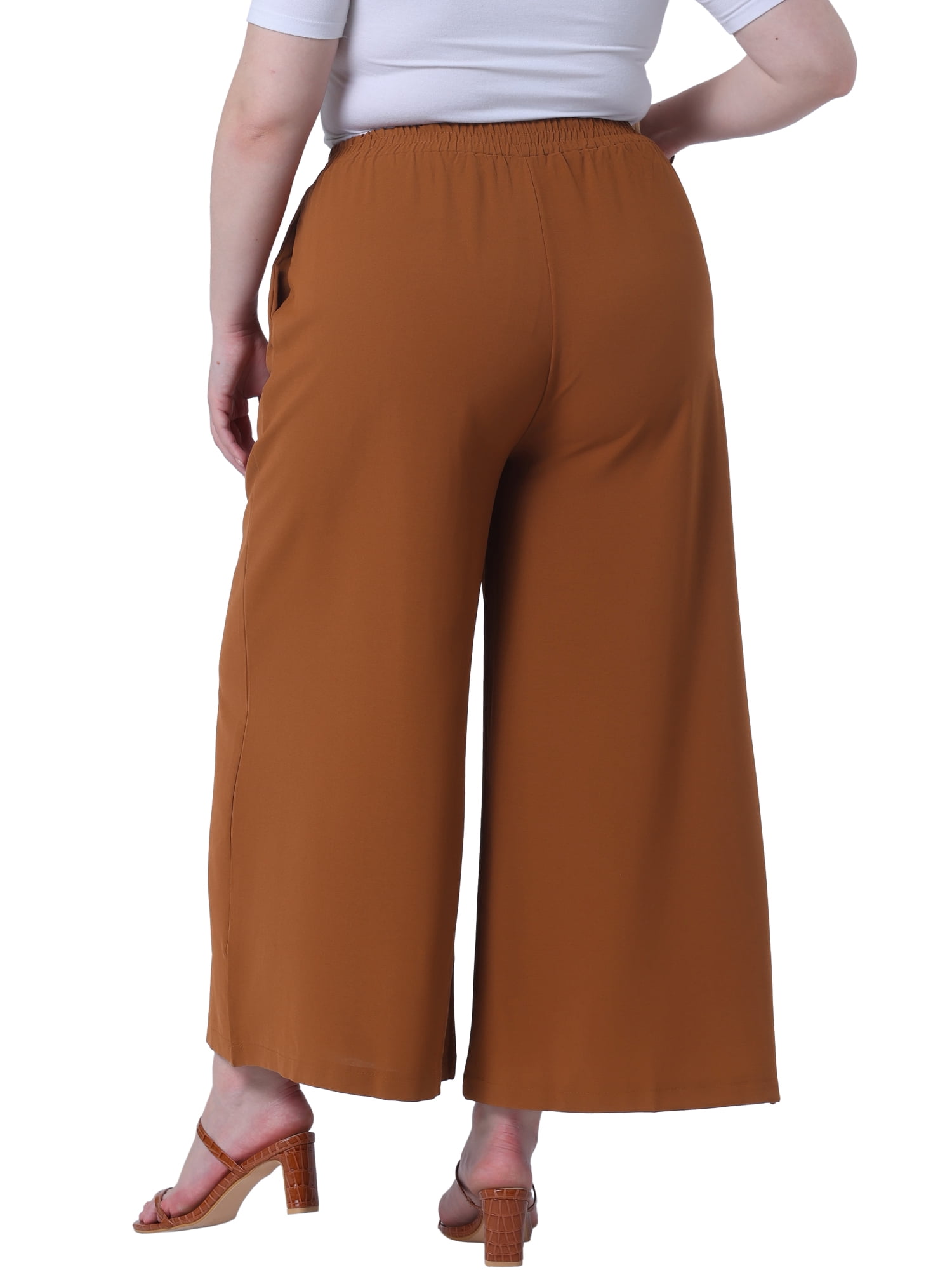 DARING DIVA Women's Plus Palazzo Pants Wide Leg with Pockets Summer Pants 5X Brown