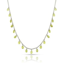 Dainty Peridot Necklace Jewelry Gift For Women In Rhodium Over Sterling Silver layer Neckalce - Green Briolette August Birthstone Silver Jewelry