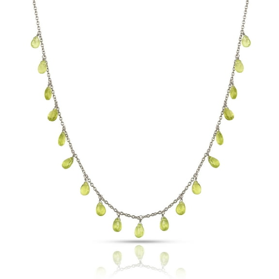 Dainty Peridot Necklace Jewelry Gift For Women In Rhodium Over Sterling Silver layer Neckalce - Green Briolette August Birthstone Silver Jewelry