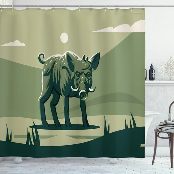 Ambesonne Razorback Shower Curtain, Abstract Wild Boar Pig, 69"Wx75"L, Sage Green Hunter Green