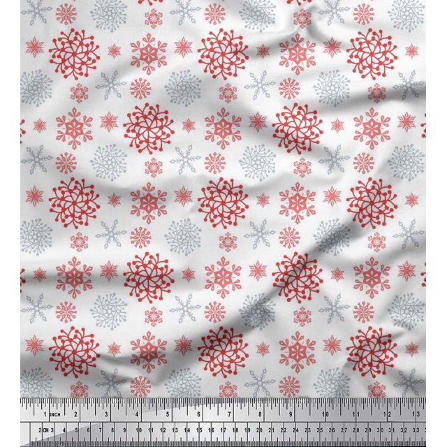 Soimoi Modal Satin Fabric Snowflake Artistic Print Fabric by the Yard 42 Inch Wide