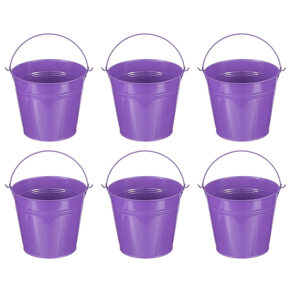 Uxcell 5.9"x5.1" Small Metal Buckets with Handle Mini Galvanized Bucket Colorful Easter Buckets Purple 6 Pcs