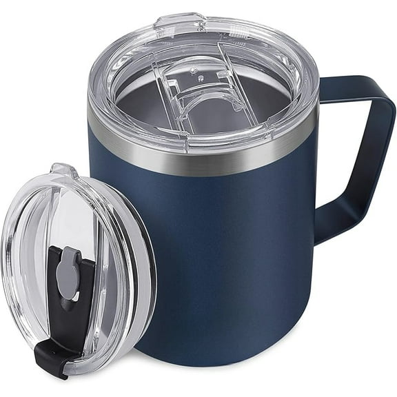 14 oz Coffee Mug, Vacuum Insulated Camping Mug with Lid, Double Wall Stainless Steel Travel Tumbler Cup, Thermal Coffee Mug, Powder Coated Navy Blue