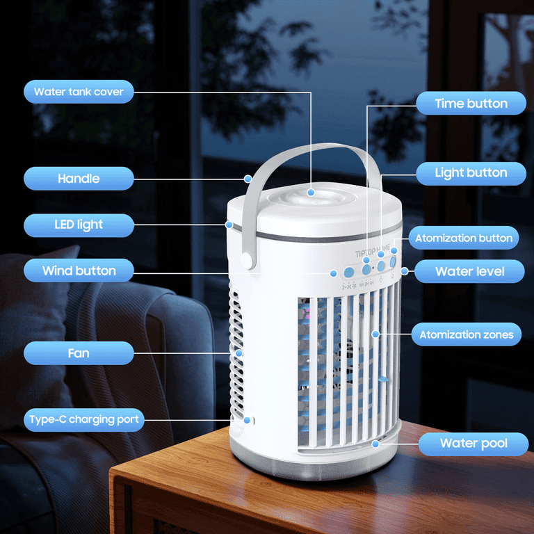 Portable Air Conditioners Fan,Portable AC Unit With 1200ML Water Tank,4-IN-1 Evaporative Air Cooler With Remote Control 7 Color Light Personal Mini Air Conditioner Portable For Room Car
