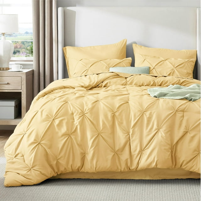Juego de cama completo Bedsure, edredón Pintuck amarillo de 7 piezas