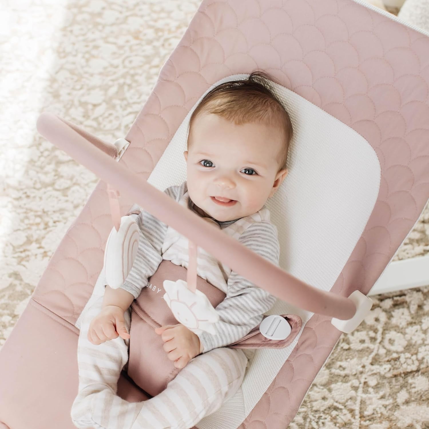 Baby Delight Alpine Organic Deluxe Portable Bouncer, Lightweight, Travel-Ready & Adjustable Recline, Organic Rose