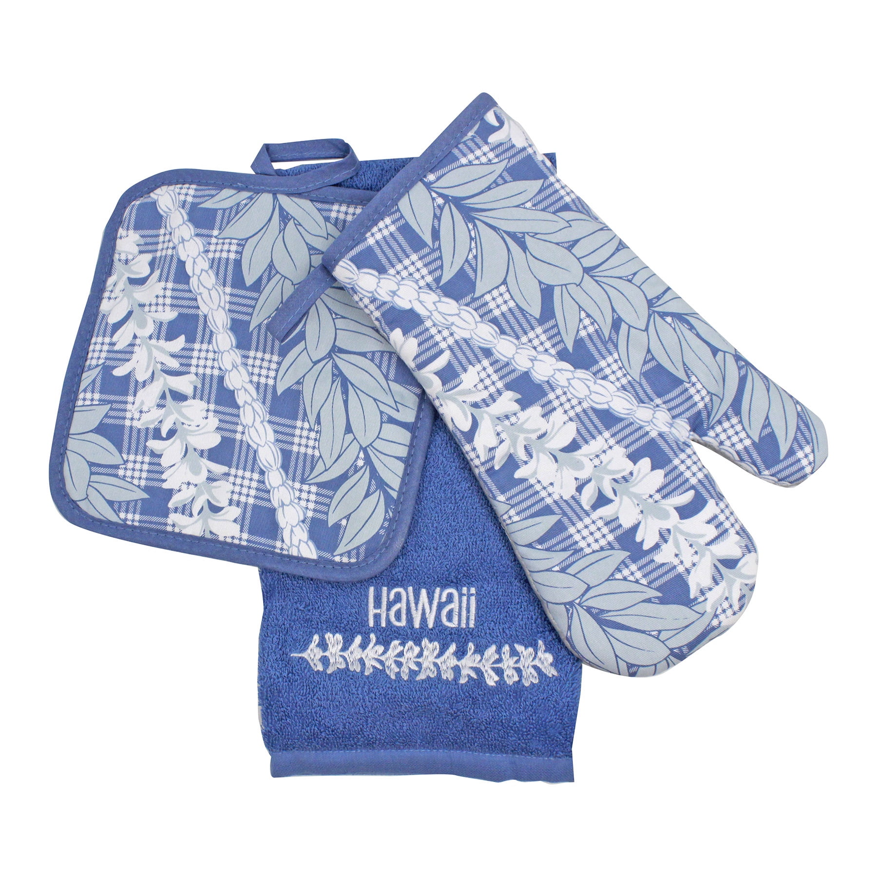 Hawaiian Native Treasures Palaka Lei 3 Piece Kitchen Linen Set