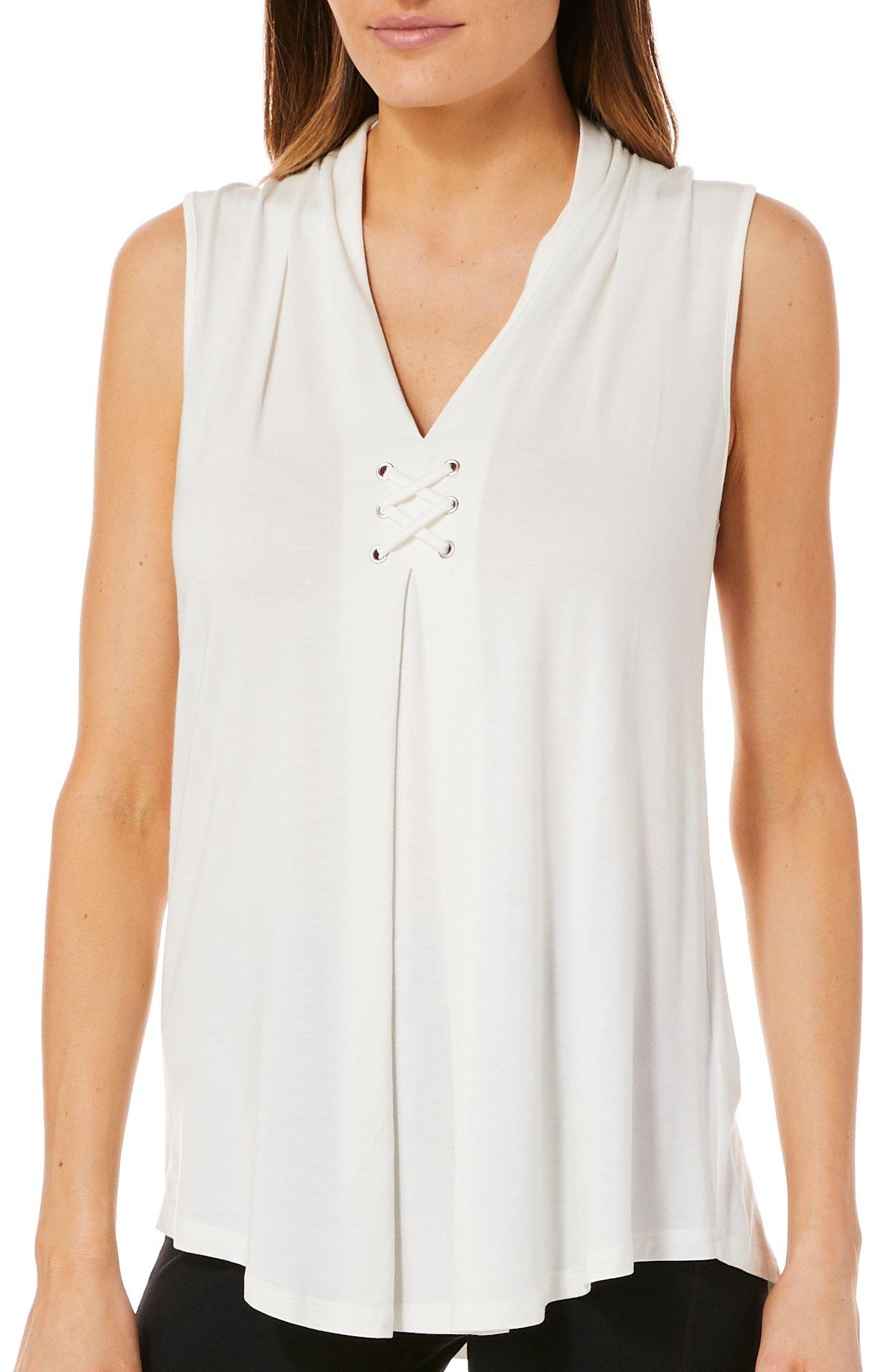 Cable & Gauge Cable & Gauge Womens Solid LaceUp Sleeveless Top