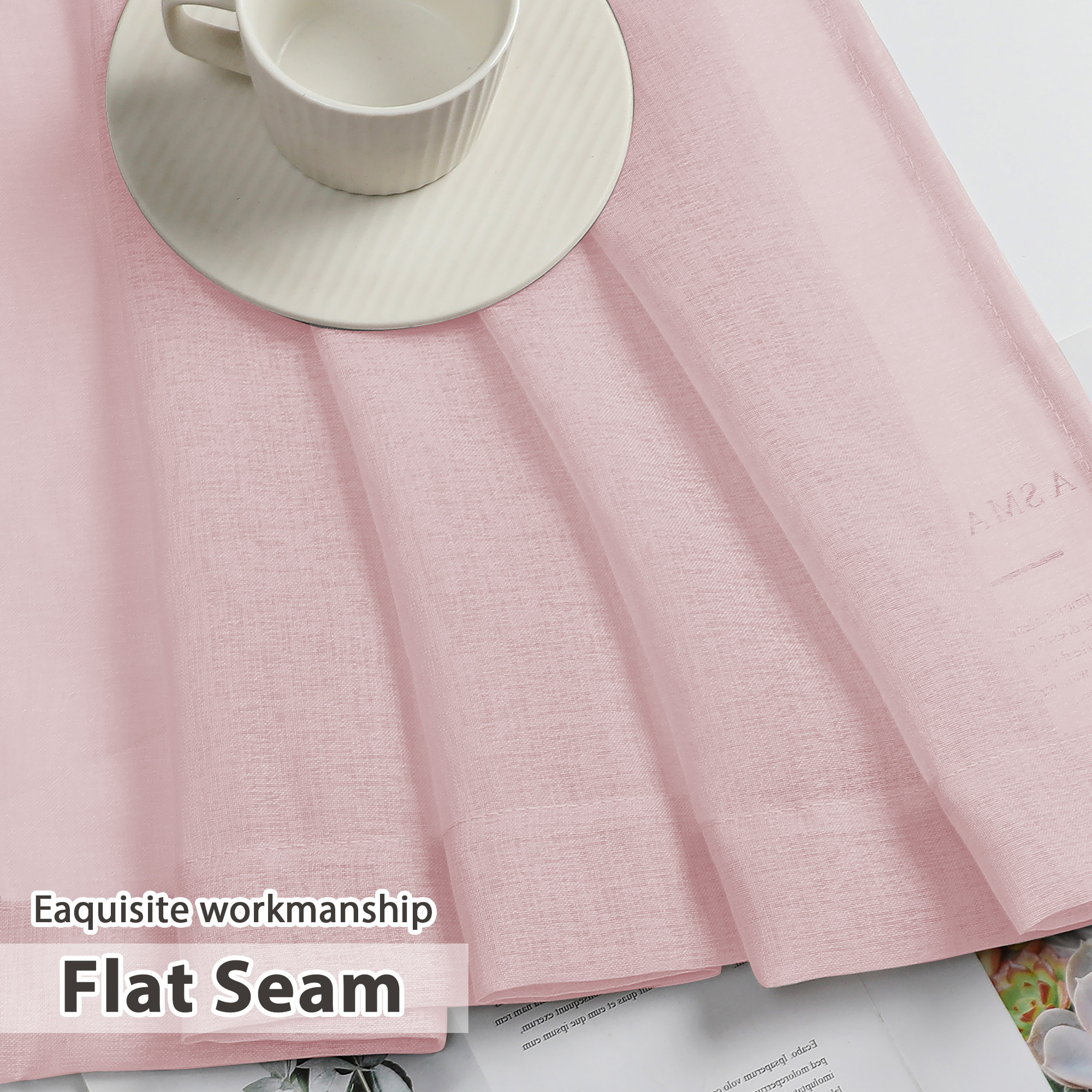 OVZME Dolly Pink Sheer Curtains 84 Inches Long 2 Panels Set, Aesthetic Room Decor Faux Sheer Linen Curtain & Drapes for Living Room Bedroom, Dual Rod Pockets Window Panel, 40x84 Inches