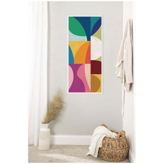 Kate and Laurel Framed Canvas Wall Art Print Abstract 01 Panel 1 by Rachel Lee, 18 x 40 Sylvie White Frame, Modern Contemporary, Abstract Art for Wall Decor