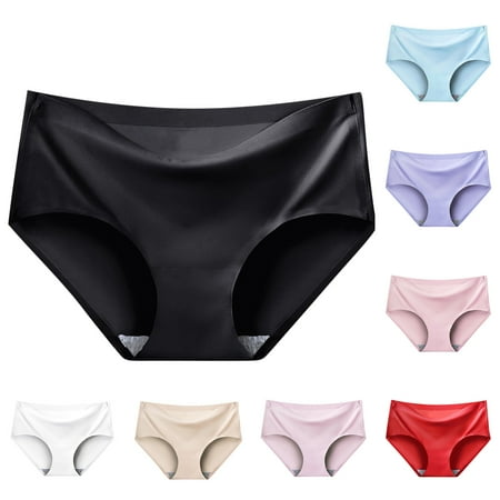 AXXD Panties for Women Seamless Sexy Ice Silk Underwear Summer Thin Cotton Breathable Mid Waist Clear Out Deal