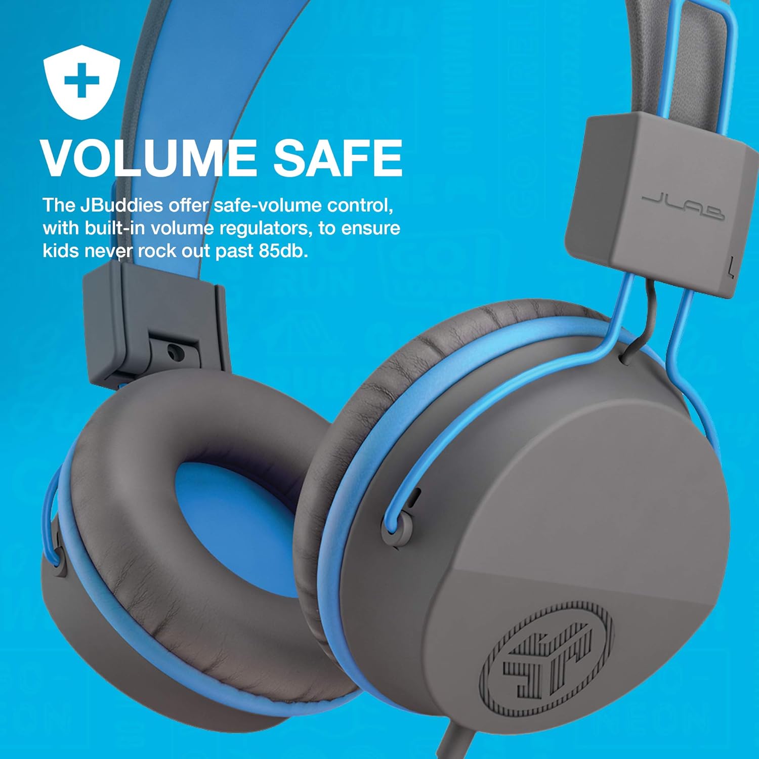 JLab Audio JBuddies Studio On-ear Kids Folding Headphones with Microphone, Volume Safe, Gray & Blue HJKSTUDIORGRYBLU6 - image 3 of 6