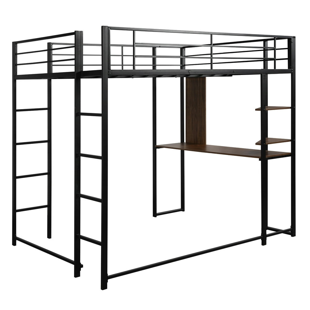 Loft Beds with Shelves and Desk, Full Size, Sturdy Metal Slat Support