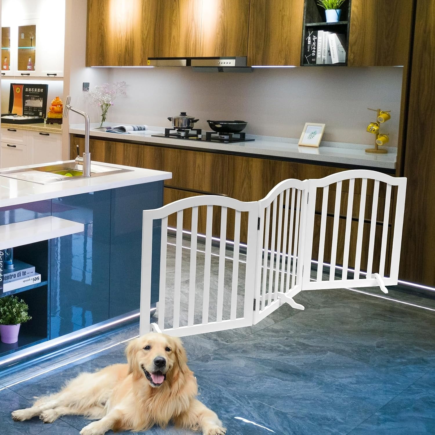 Foldable Wooden Dog Gate - 3-Panel Freestanding Pet Fence, 23.6 Inches, White - Suitable for Doorways & Stairs