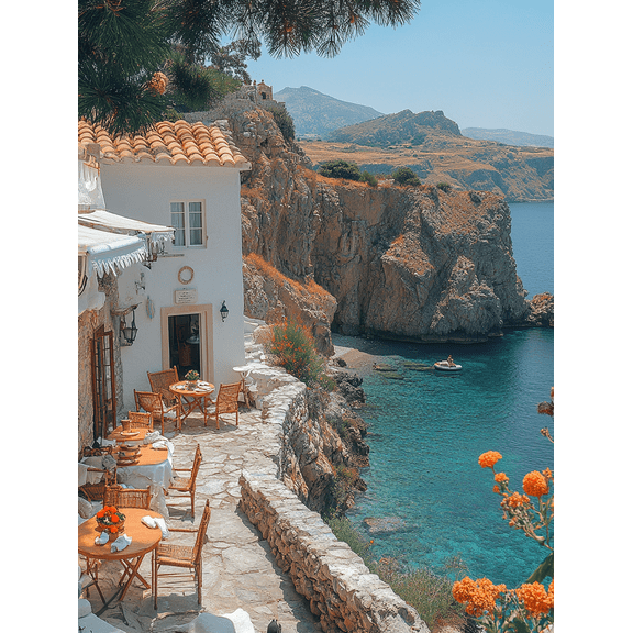 Mediterranean Coastal View Canvas Print/Wall Art， Suitable for Living Room， Bedroom， Dining Room， Kitchen， and Office Decor