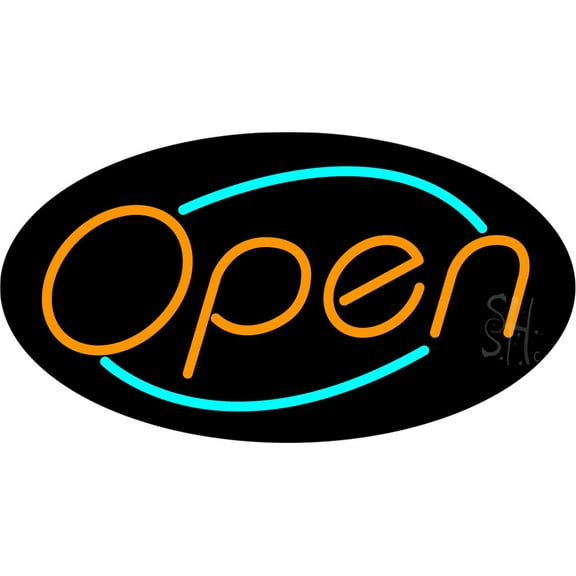 Orange Open With Aqua Border Oval Animated LED Neon Sign 20 x 37 - inches, Clear Edge Cut Acrylic Backing, with Dimmer - Bright and Premium built indoor LED Neon Sign for storefront.
