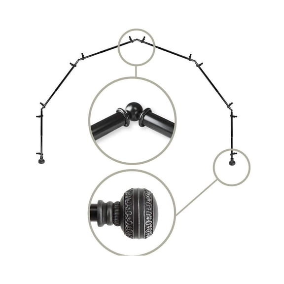 Single Curtain Rod - Black Corner Rods for Bay Windows - 13/16 Inch Diameter Drapery Hardware