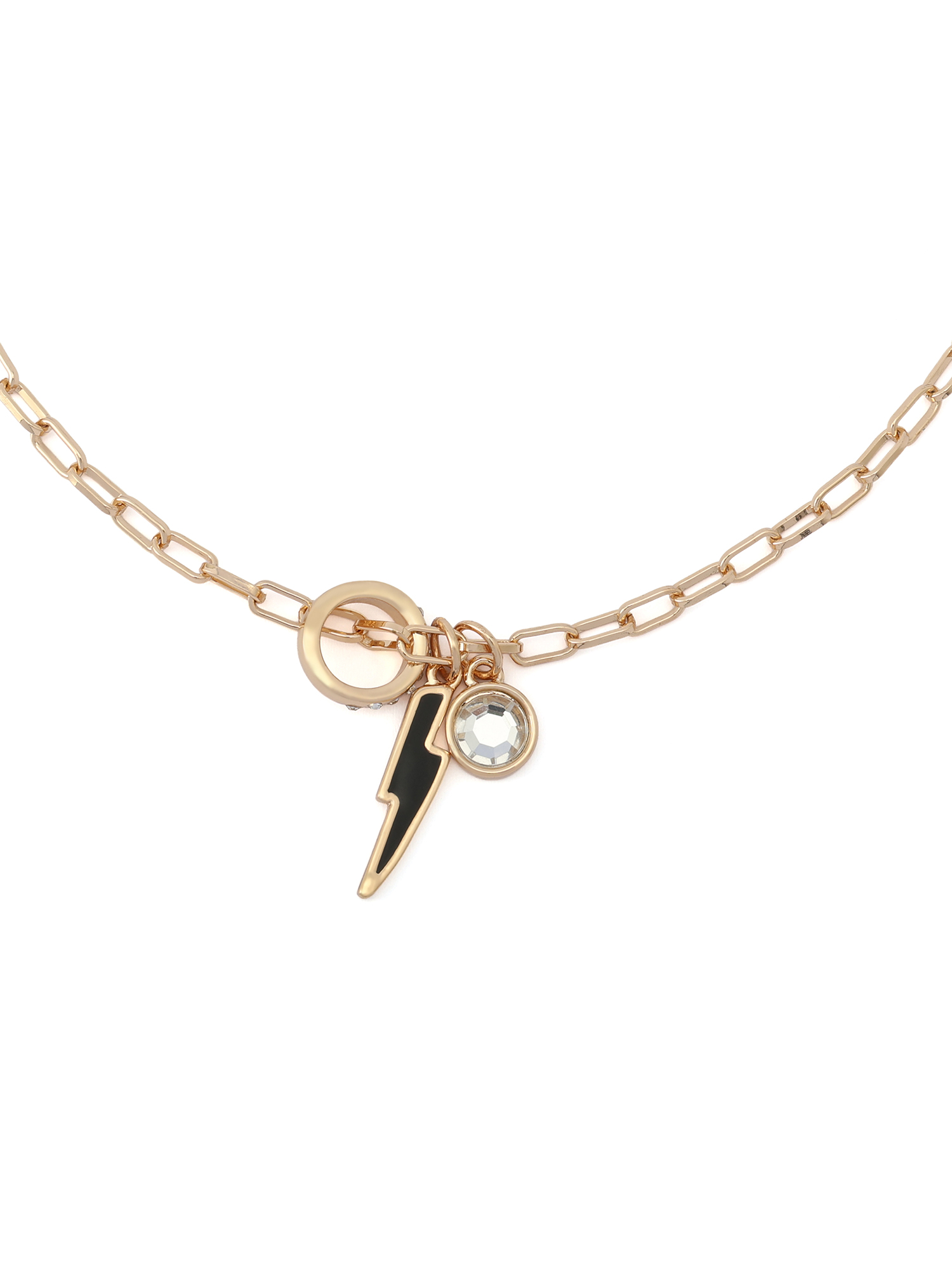 Madden NYC Women's Fashion Gold-Tone Lightning Bolt Charm Pendant Necklace