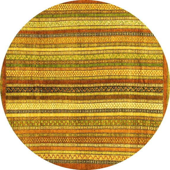 Ahgly Company Indoor Round Abstract Yellow Modern Area Rugs, 5' Round