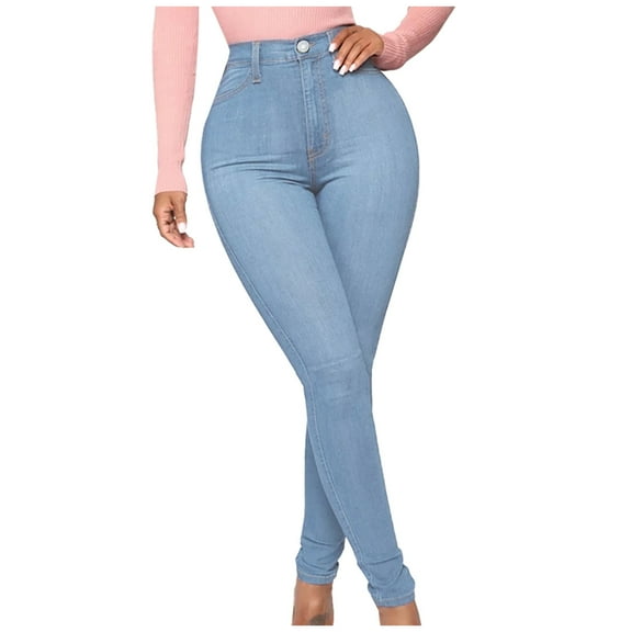 Daqian Jeans for Women Plus Size Women's Skinny Jeans Plus Size Fashion Casual Pencil Pants Womens Jeans Clearance Light Blue XL