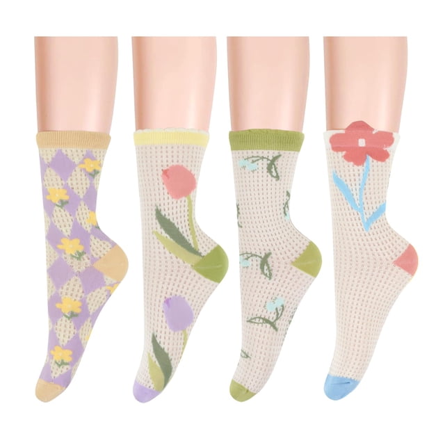 4 pares de calcetines para mujer novedad divertidos calcetines de tripulación niñas lindo animal colorido estampado floral tonto Funky Casual calcetines de algodón