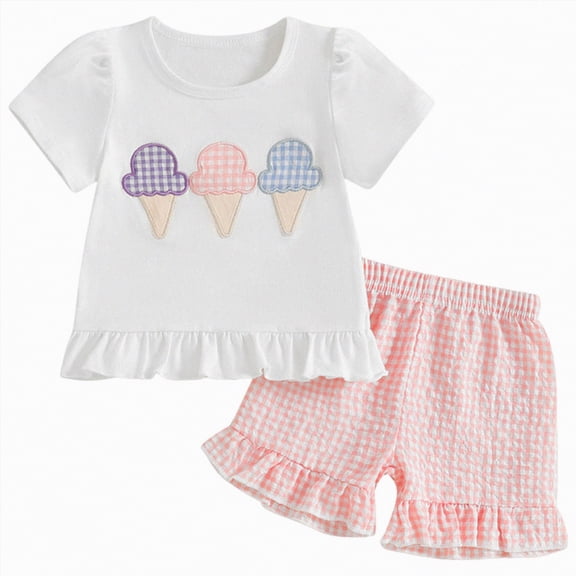 mgoYE Baby Girl Clothes 12 Months Toddler Baby Girls Summer Clothes Smocked Short Sleeve T-Shirt Tops Ruffled Plaid Short Sets Cute Outfits 2Pcs(Pink,3-4 Years)