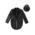 thumbnail image 3 of Yeahdor Kids Boys Sequin Tailcoat Lapel Neck Swallowtail Coat Jacket with Hat Jazz Dance Suit Black 12, 3 of 6