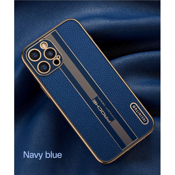 Luxury Soft Silicone Shockproof Back Cover PU Leather Mobile Phone Case For iPhone 12 Pro Max (Blue)