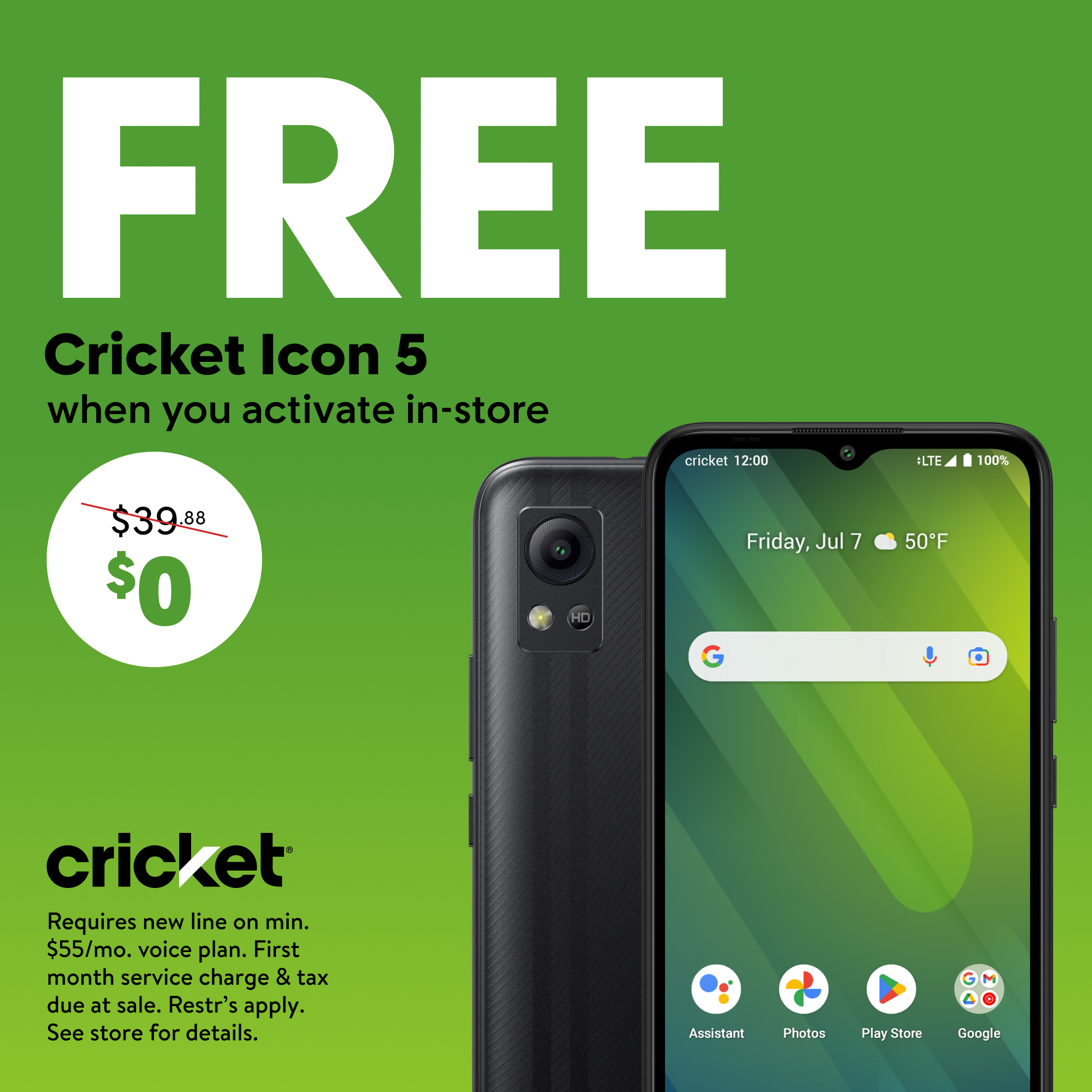 Cricket Wireless Icon 5, 32GB, 3GB RAM, Black Pearl - Prepaid Smartphone