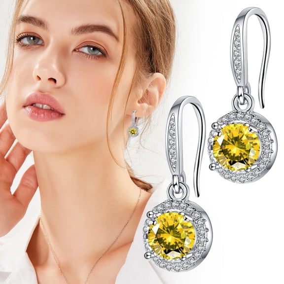 HmNPlay Moissanite Ear Hooks Round Dangle Earrings Fashion Jewelry for Women Valentine's Day Gift for Her Classic Sparkly Drop Design Lightweight Wedding Anniversary Present