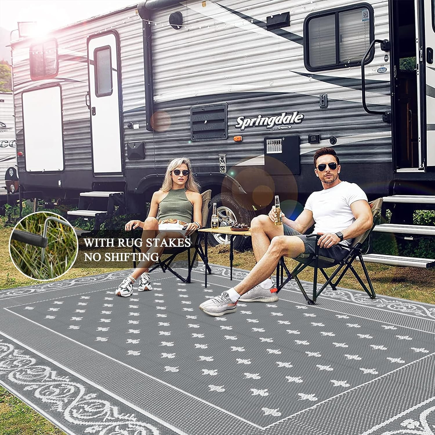Findosom 6'x9' Gray Large Outdoor Mat RV Outdoor Rug Reversible Plastic  Straw Area Rug Mat Foldable Poratble Camping Rugs Waterproof Floor Mat and  Rug for RV, Patio, Backyard, Deck, Picnic, Beach 